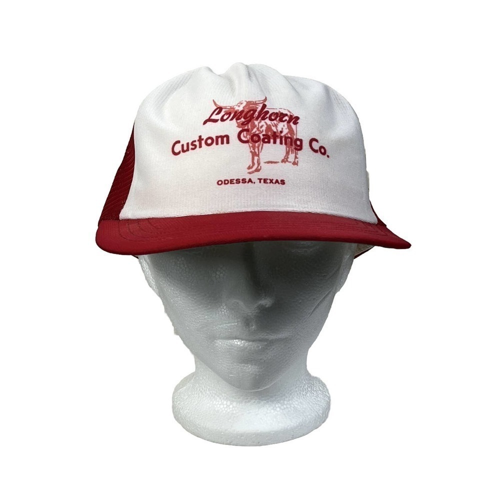 Vintage Trucker Style Hat - Red Snapback ~ Longhorn Custom Coating Co Odessa TX